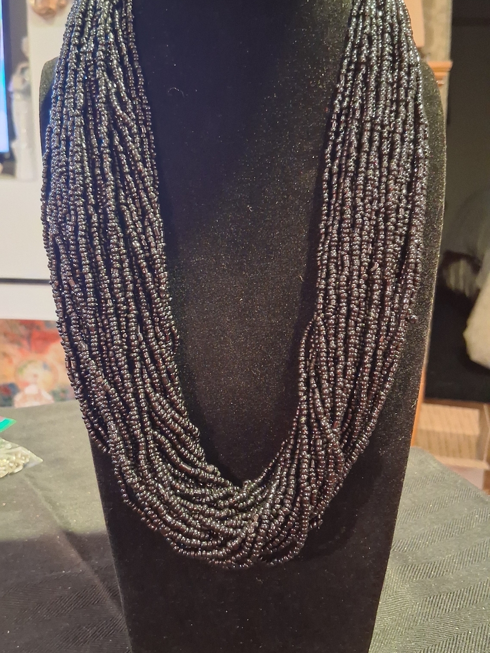 Layered Black Beaded Multi-Strand Necklace - Sleek Women's Jewelry